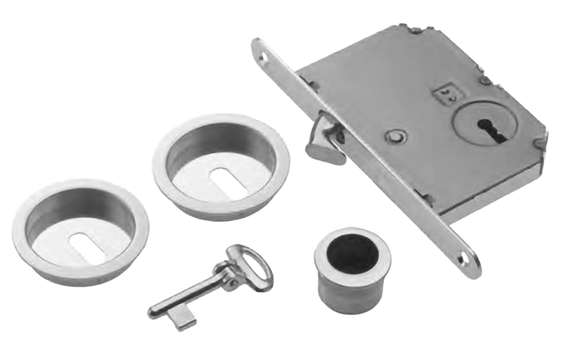 Комплект ручек для раздвижной двери ART.54/B CSA с пальчиковой ручкой, замком и ключом, цвет - матовый хром фото купить Волгоград