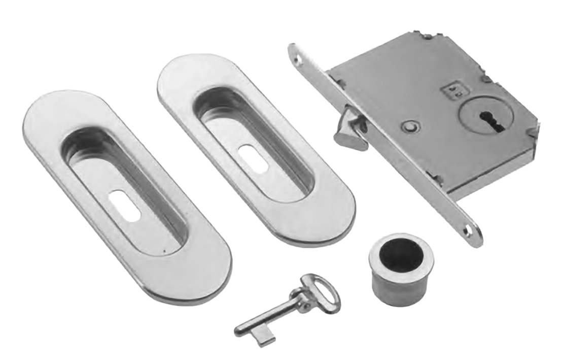 Комплект ручек для раздвижных дверей ART.58/B CRO с пальчиковой ручкой, замком и ключом, цвет - хром фото купить Волгоград