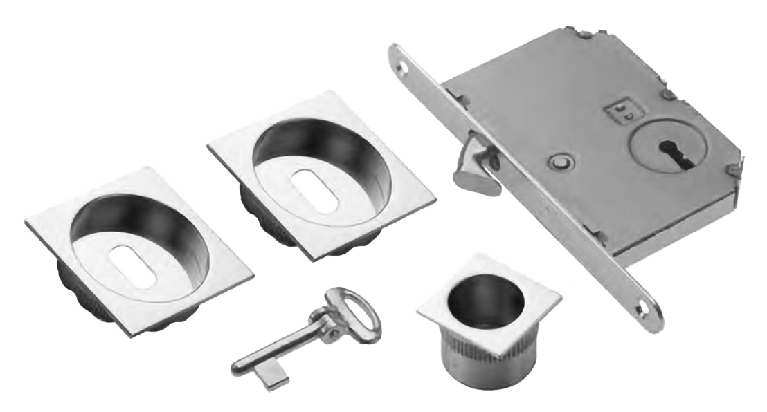 Комплект ручек для раздвижных дверей ART.54B/Q CRO с пальчиковой ручкой, замком и ключом, цвет - хром фото купить Волгоград