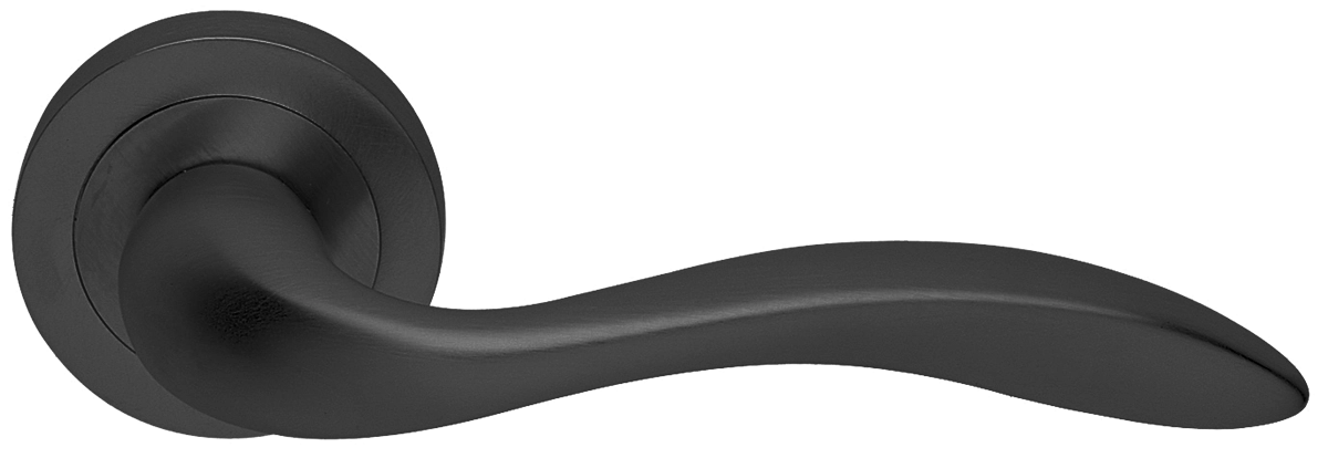 Ручка дверная LEON R2 NERO раздельная на круглой розетке, цвет черный, латунь фото купить в Волгограде