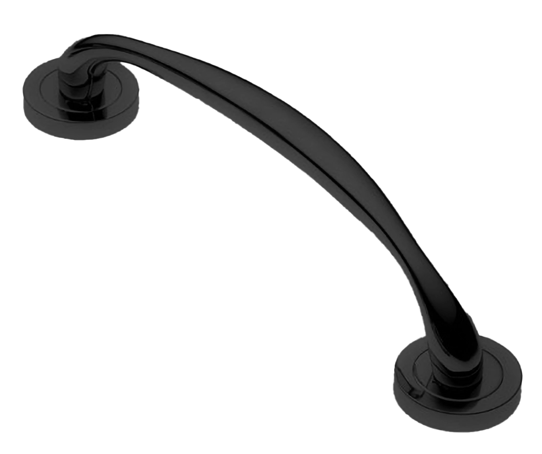 Ручка-скоба дверная LEON PH NERO на круглой розетке, цвет черный, латунь фото купить в Волгограде