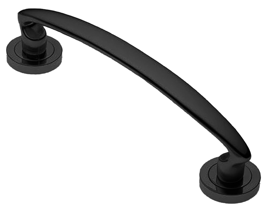 Ручка-скоба дверная FLAMINGO PH NERO на круглой розетке, цвет черный, латунь фото купить в Волгограде