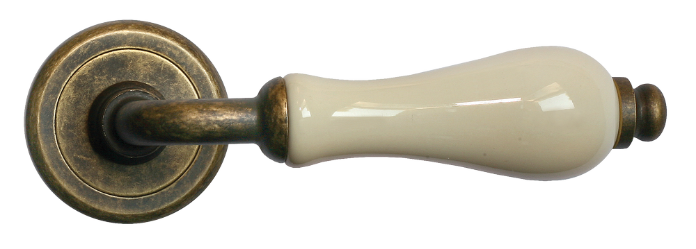 Ручка дверная CERAMICA R4 OBR/CHAMP раздельная на круглой розетке, цвет - бронза/шампань, латунь фото купить в Волгограде