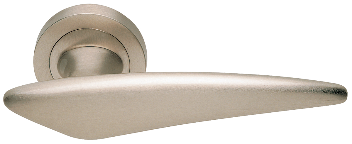 Ручка дверная BOLID R2 NIS раздельная на круглой розетке, цвет матовый никель, латунь фото купить Волгоград