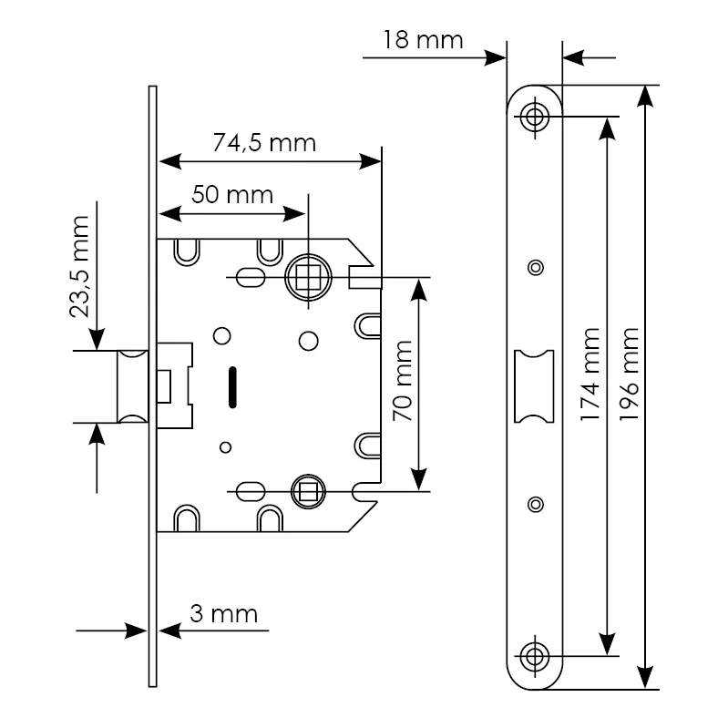 Защелка межкомнатная 1870P SN -IND SP-1 с ответной планкой, бесшумная сантехническая, цвет никель фото купить в Волгограде