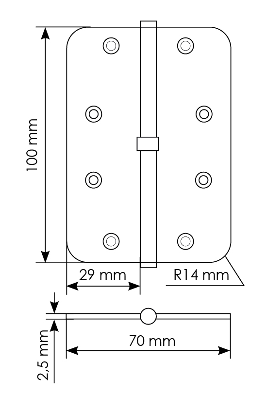 Петля карточная стальная MSN 100X70X2.5-4BB MSG с подшипником универсальная, врезная на круглой оси, вес полотна до 40 кг, цвет матовое сатинированное золото фотомореллиВолгоград