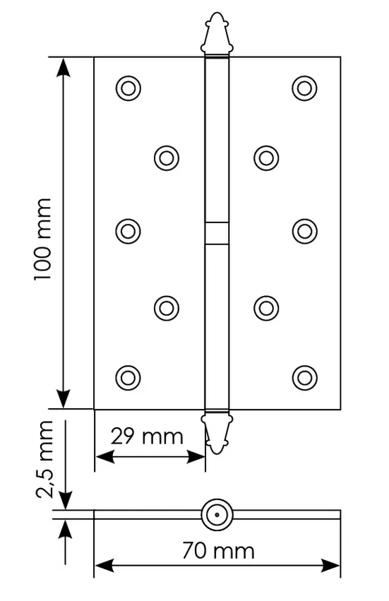 Петля разъемная карточная MS 100X70X2.5 L AB  стальная левая, врезная, цвет бронза, сталь фото купить в Волгограде