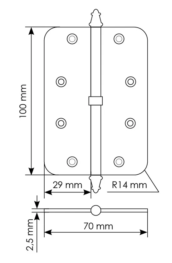 Петля разъемная MS-C 100X70X2.5 SG L левая с коронкой скругленная, врезная, цвет мат.золото, сталь фото купить в Волгограде