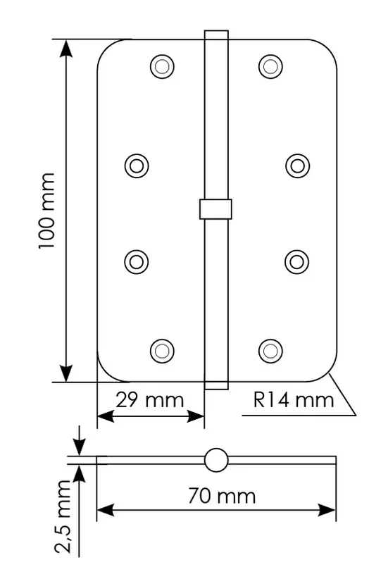 MSD-C 100X70X2.5 AB R, петля стальная скругленная правая без коронки, цвет - бронза фото купить в Волгограде