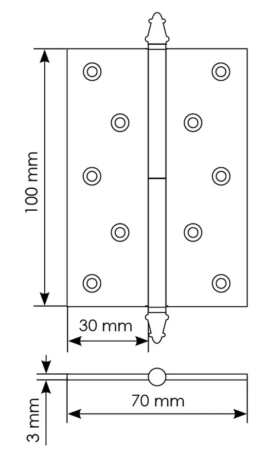 Петля карточная латунная разъемная MB 100X70X3 SC L C с коронкой левая, врезная, цвет матовый хром фото купить в Волгограде