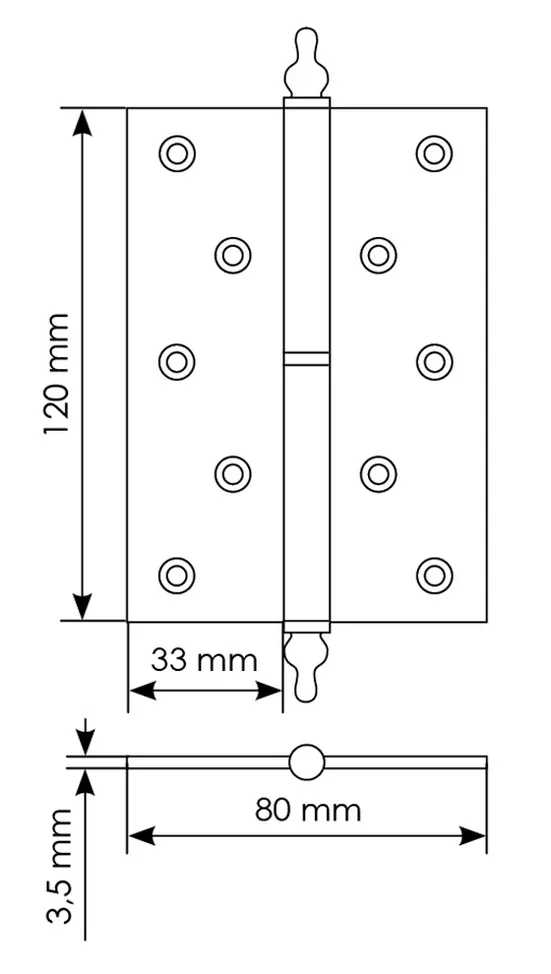 Петля карточная разъемная латунная MB 120X80X3.5 SG L C с коронкой левая, верзная, цвет матовое золото фото купить в Волгограде