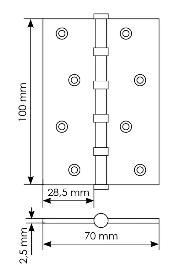 Петля универсальная карточная MS 100X70X2.5-4BB W стальная, врезная, цвет белый, сталь фото купить в Волгограде