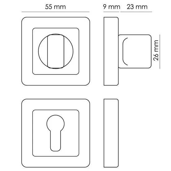 Завертка сантехническая MH-WC-S55 GR/PC квадратная цвет графит/хром фото купить в Волгограде